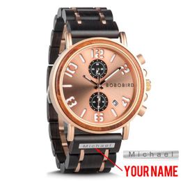 Wristwatches BOBO BIRD Customised Name Men's Watches Wood Stainless Steel Band Luxury Style Luminous Waterproof Quartz Reloj Hombre