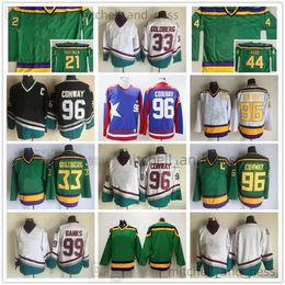 Movie Vintage Hockey Jersey Retro CCM Embroidery 96 Charlie Conway Jersey 33 Greg Goldberg 21 Dean Portman 44 Fulton Reed 99 Adam Banks Blank Green White Jerseys