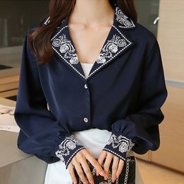 Women's Blouses Shirts Elegant Blouse Women Embroidery Floral Long Sleeve Shirt Spring Female Office Lady Casual Korean Women Tops Fashion 12479 230317