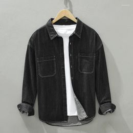 Men's Casual Shirts 2023 Spring Men's Black Denim Shirt Korean Style Fashion Loose Thin Jean Jacket Male Classic High-end Brand Tops