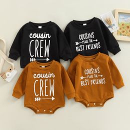 Rompers -08-18 Lioraitiin 0-18M Baby Girl Boy Bodysuit Long Sleeve Round Neck Letters Print Loose Crotch Button Short Romper 230317