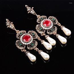 Dangle Earrings Turkish For Women Vintage Gold Boho Jewellery Big Long Pearl Flower Piercing Tassel Brincos 2023
