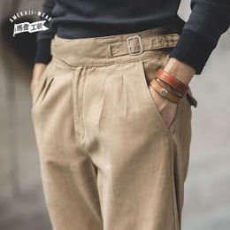 Men's Pants Maden Elastic Casual Cargo Work Pant Vintage High Waist Classic Straight Trousers Autumn Winter Male Bottoms 230317