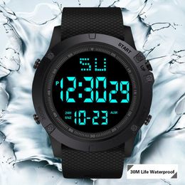 Wristwatches Men Digital Round Watch Luminous LED Dial Casual Multifunction Clock Outdoor Rubber Strap Fashionable Waterproof For GiftWristw