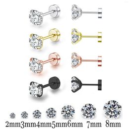 Stud Earrings 4 Colour Top Stainless Steel Unisex Women Men Round Crystal Zircon Ear Studs Piercings Fashion Non-allergic Jewellery