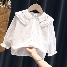 Kids Shirts Long Sleeve Children's Shirts Baby Girl Cotton Tops Embroidery Fashion Toddler White Blouse Spring Autumn Clothes for Teens 230317