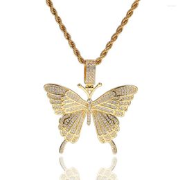 Chains Hip Hop Men's Iced Out Gold Flying Butterfly Insect Pendant Necklace Jewellery Gift Street Dance With Rope Chain