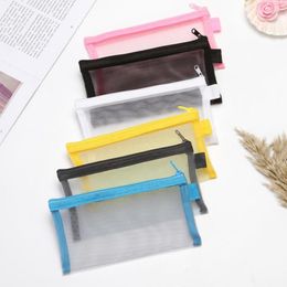 1pc Transparent Grid Zipper Pen Bag Pencil Case Storage Package For Girls Stationery School Supplies Pouch Students Exam