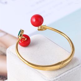 Bangle Fashion European And American Jewelry Wholesale Inlaid Enamel Glaze Red Cherry Gold Female Bracelet