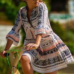 Casual Dresses Summer Vintage Printed Party Evening Dress 2023 For Women Flectit Aztec Office Boho Chic Flared Sleeve Tiered Tunic