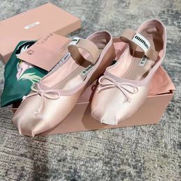 miui Bestquality Paris Designer Luxury Fashion Ballet Professional Dance Shoes 2024 Satin Ballerinas Mm Platform Bowknot Shallow Mouth Single Shoe Flat Sandals Wo