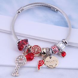 Bangle Fashion European And American Retro Ethnic Style Stainless Steel Wire Beaded Crystal Key Love Pendant Bangles For Women