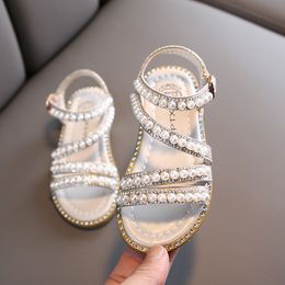 Sandals Girls Beading Sandals Summer Fashion Kids Baby Girls Bling Princess Single Sandals for Little Big Girl's Shoes 230316