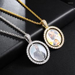 Chains Custom Po Memory Medallion Pendant Necklace With Cuban Chain Hip Hop Jewelry Personalized Zirconia Charm Gift
