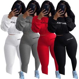 Sport-Trainingsanzug Frauen Zweiteiler Winter Lucky Label 2 Stück Sets Damen Outfits Sexy Sweatsuits Jogging Femme K20S09006 210712