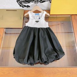 Tide brand girls dress fashion kids vest dresses blouse stitching skirts 2023ss summer sleeveless pleated skirts designer princess black skirt for girls 100-150cm