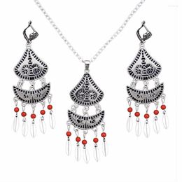 Necklace Earrings Set Bohemian Ethnic African Statement Women Gypsy Red Green Beads Long Tassel Coin Turkish Joyeria