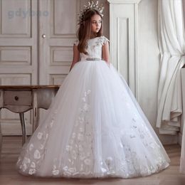 Girl Dresses Flower Fluffy Skirt Decorated With Vertical Stripes Of Delicate Lace A Floral Pattern Wedding