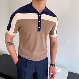 Men's Polos Men's Knitwear Short Sleeve Polo Shirt Casual Slim Lapel Button Cardigan Breathable Summer Polo Shirt Fashion Clothes 230317