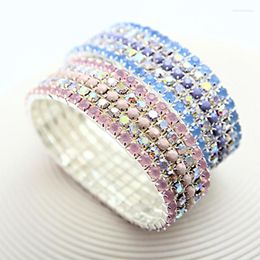 Charm Bracelets Fashion Ladies Colourful Rhinestone Crystal Wide Bracelet Bridal Wedding Stretch Jewellery Accessories Girls Banquet Gifts