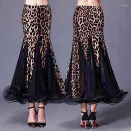 Stage Wear Style Leopard Black Red Blue Ballroom Dance Costumes Sexy Spandex Gauze Skirt For Women Skirts