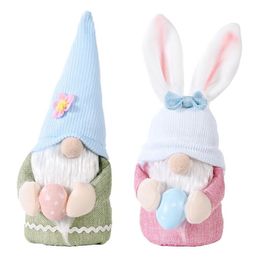 New Easter Decoration Supplies Party Favor Creative Rabbit Hold Egg Doll Ornaments Pink Rabbit Ears Doll Gift 30x11x8cm RRA