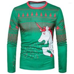Men's T Shirts 2023 Hollow Out Fashionable Man 3 D Cartoon Printed Horse Round Neck Long Sleeve T-shirt Christmas Is Installed
