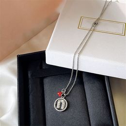 Cherry Heart Love Pendant Necklaces Letter Circle Ring Necklaces Lady Full Diamonds Dedicate Gift Jewelry