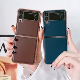 Folding Plating Vogue Phone Case for iPhone 14 13 Pro Max Samsung Galaxy Z Fold4 Fold3 Flip3 Flip4 S23 Ultra S22 Plus S21 Genuine Leather Business Protective Shell