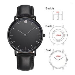 Wristwatches Black Genuine Leather Band Japan Movement Men Watch Make Logo Private Label OEM Quartz Watches