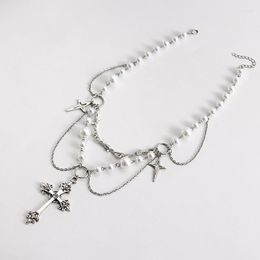 Pendant Necklaces Retro Cross Clavicle Necklace For Women Charms Multilayer Pearl Woman Party Elegant Lady Sweet Accesorios