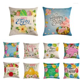 Pillow 45x45CM Pillows Cover Happy Easter Day Colourful Egg Soft Linen Case Christmas Decoration Home Decor ZY763