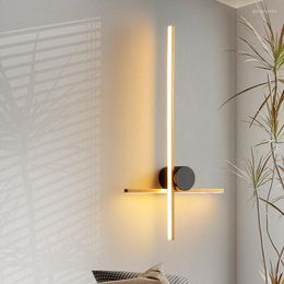 Wall Lamp All Copper Post-modern Living Room TV Background Grille Simple Long Strip Light Luxury Bedroom Bedside