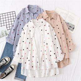 Women's Blouses Shirts Women Blouses Shirts Tunic Womens Tops And Blouses Womenswear Long Sleeve Clothing Button Up Down White Dot Casual Good 230317