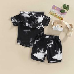 Clothing Sets Fashion Summer Toddler Baby Boys Clothes Sets Tie Dye Print Short Sleeve Hooded Pocket Tops Drawstring Shorts Cotton Tracksuits