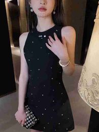 Party Dresses designer Spring/Summer New Handmade Full Diamond Decorative Sleeveless Tank Top Dress with Rhinestone Black/White TVQ9