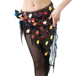Stage Wear 2023 Belly Dance Clothes Accessories Mesh Long Tassel Triangle Belt Hand Crochet Bellydance Hip Scarf With Round Sequins