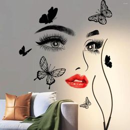Wallpapers 2pcs Women's Red Lips Eyes Butterfly Cartoon Wall Stickers Background Living Room Bedroom Decoration Mural