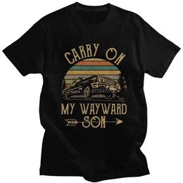 Mens TShirts Supernatural TShirts Vintage Mens T Shirt Carry On My Wayward Son Dark Heather Unique Tee Shirt Cotton Printed Tshirt Clothing 230317