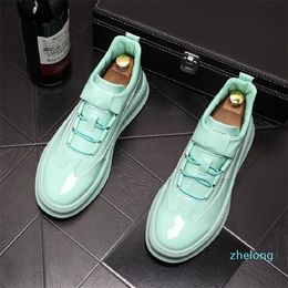 Men Casual Leather Shoes Trend Green White Shoes Youth Street Style Flats Platform Boot Short