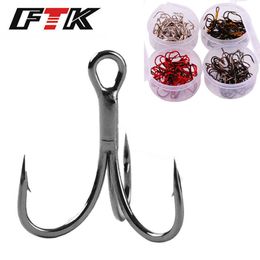 Fishing Hooks FTK 20Pcs/Box Three Hook Black Nickel Color Fishhook 2/4/6/8/10# Fishing Hook High Carbon Steel Treble Hooks Fishing Tackle P230317