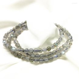 Strand Woman Wrap Bracelet 55CM Grey Moon Stone 4 MM Nature Labradonite Bead Necklace Not Glass Really Gary Moonstone