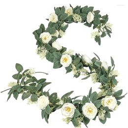 Decorative Flowers 2M Artificial Rose Garland Fake Eucalyptus Vine Hanging Greenery Plants For Wedding Backdrop Home Office Party Decor