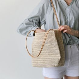 Evening Bags Straw Beach Bag Vintage Handmade Woven Shoulder Bucket Rattan Bohemian Summer Vacation Casual 2023