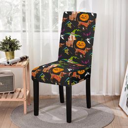 Chair Covers Halloween Dining Room Strech Elastic Pumpkin Print Slipcover Cover For Kitchen Stools Party Decor