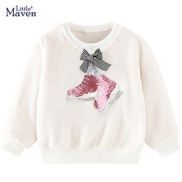 Hoodies Sweatshirts Little maven Baby Girls Autumn Sweatshirt with Sequin Shoes Fleece Pretty Children Casual Clothes for Kids 2-7 year 230317