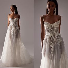 Glamorous A-line Wedding Dresses Spaghetti Sleeveless 3D Flower Applicant On Tulle Lace Up Floor Length Custom Made Plus Size Bridal Dress Vestidos De Novia