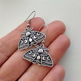 Hoop Earrings Goth Antique Silver Colour Moth Moon Phase Celestial Drop Dangle For Women Wiccan Witch Charm Jewellery Accessories