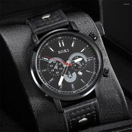 Wristwatches 2023 Men's Business Trend Fashion Watch Set Three Eyes Calendar Quartz Relogio Masculino