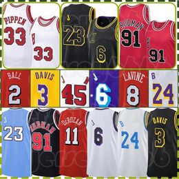 Bryant 45 23 Michael Basketball Jerseys Retro Dennis Rodman LeBron James Scottie Pippen Demar DeRozan 8 6 24 LaVine Derrick Rose Lonzo Ball Anthony 3 Davis Mens Shirt